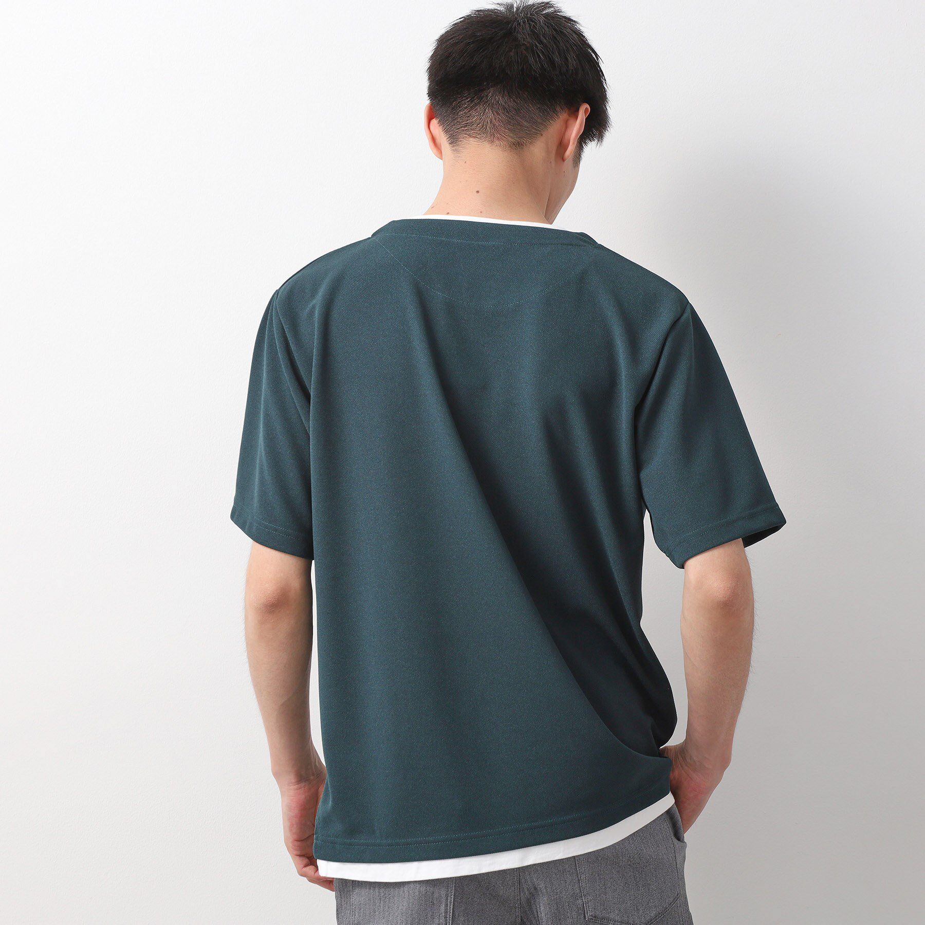 THE SHOP TK「ツイルキーネック 半袖Tシャツ 接触冷感/洗濯機OK」|Tシャツ・カットソー|