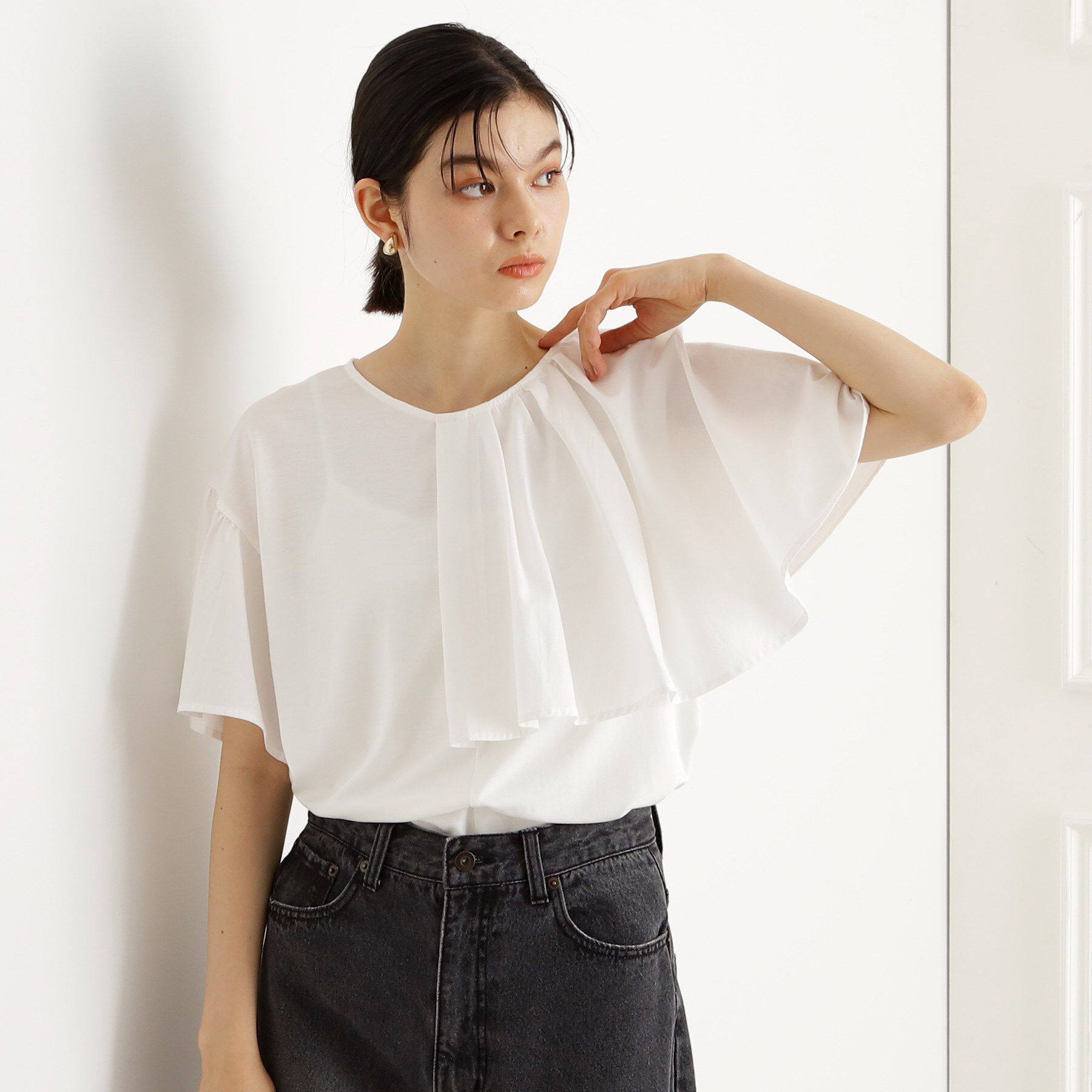 THE SHOP TK「アシメケープ風プルオーバー【接触冷感/洗濯機OK】」|Tシャツ・カットソー|オフホワイト(003