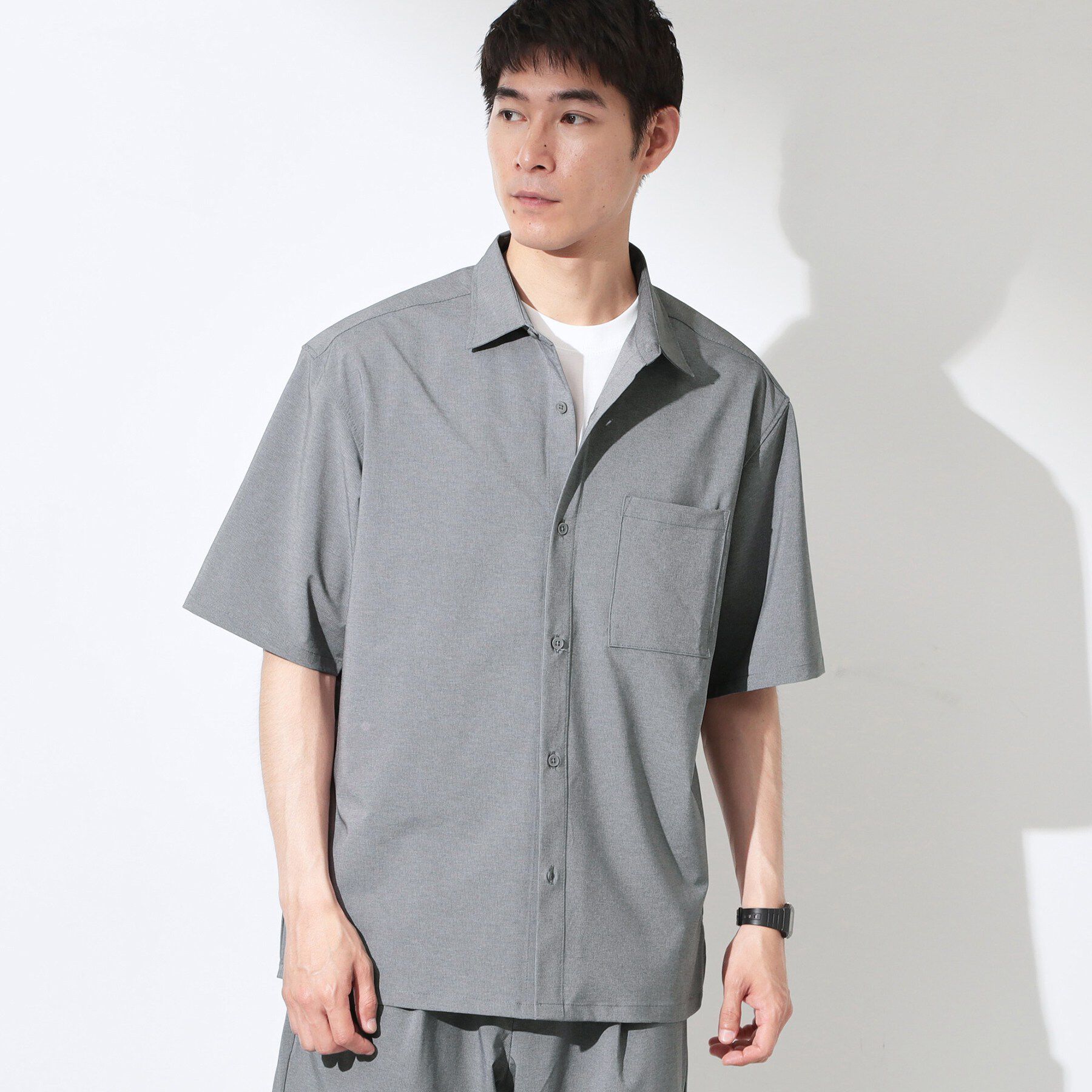 THE SHOP TK「クールウェザー 半袖シャツ 接触冷感／洗濯機OK／セットアップ可」|シャツ・ブラウス|ライトグレー(011