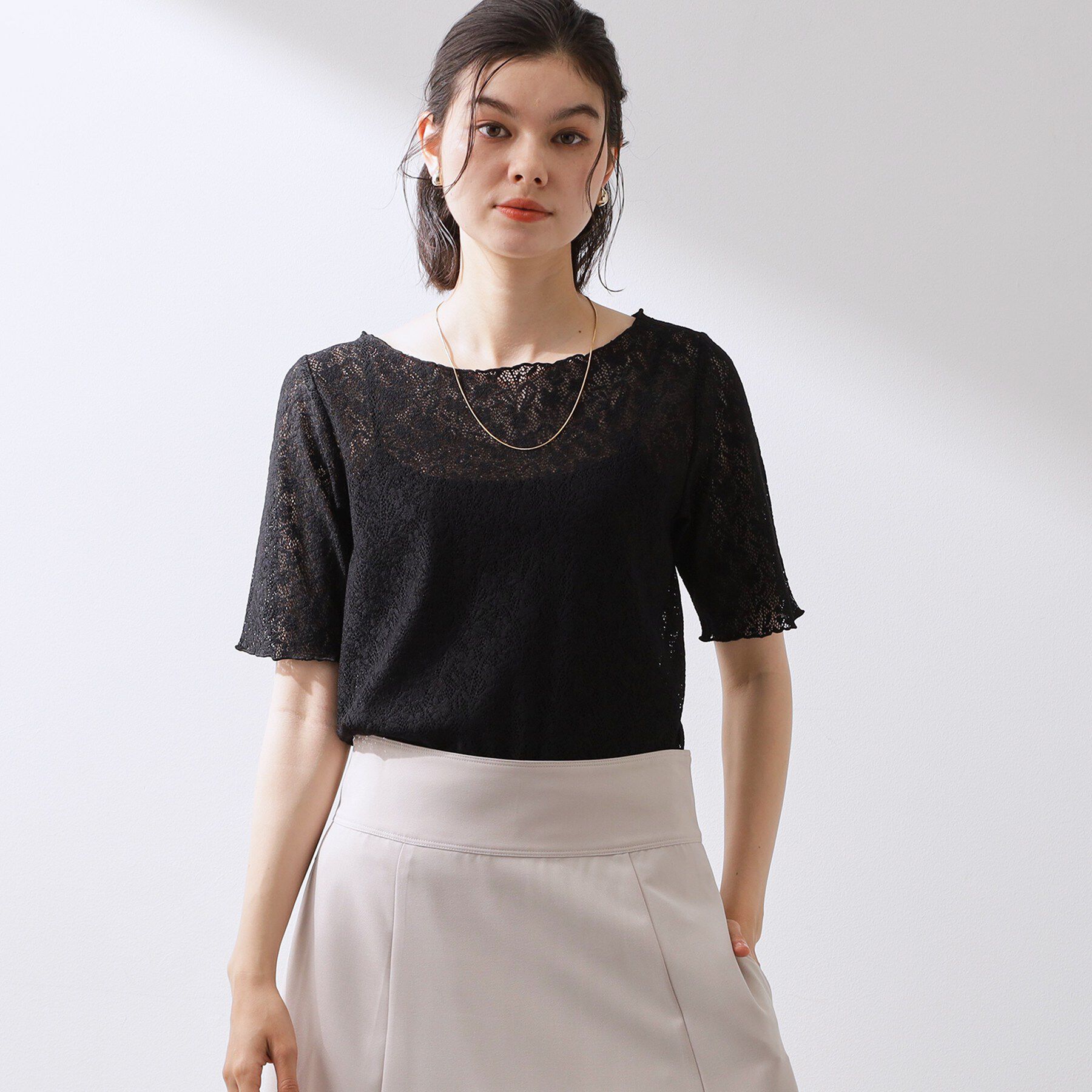 THE SHOP TK「繊細で上品な レース5分袖トップス」|Tシャツ・カットソー|