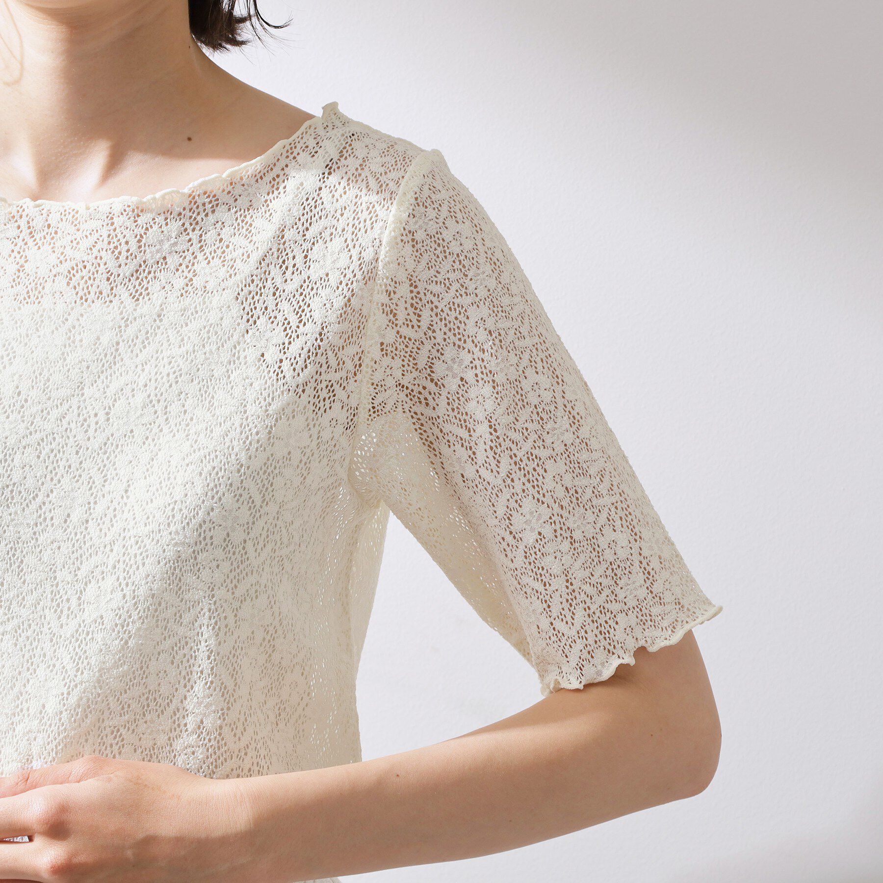 THE SHOP TK「繊細で上品な レース5分袖トップス」|Tシャツ・カットソー|