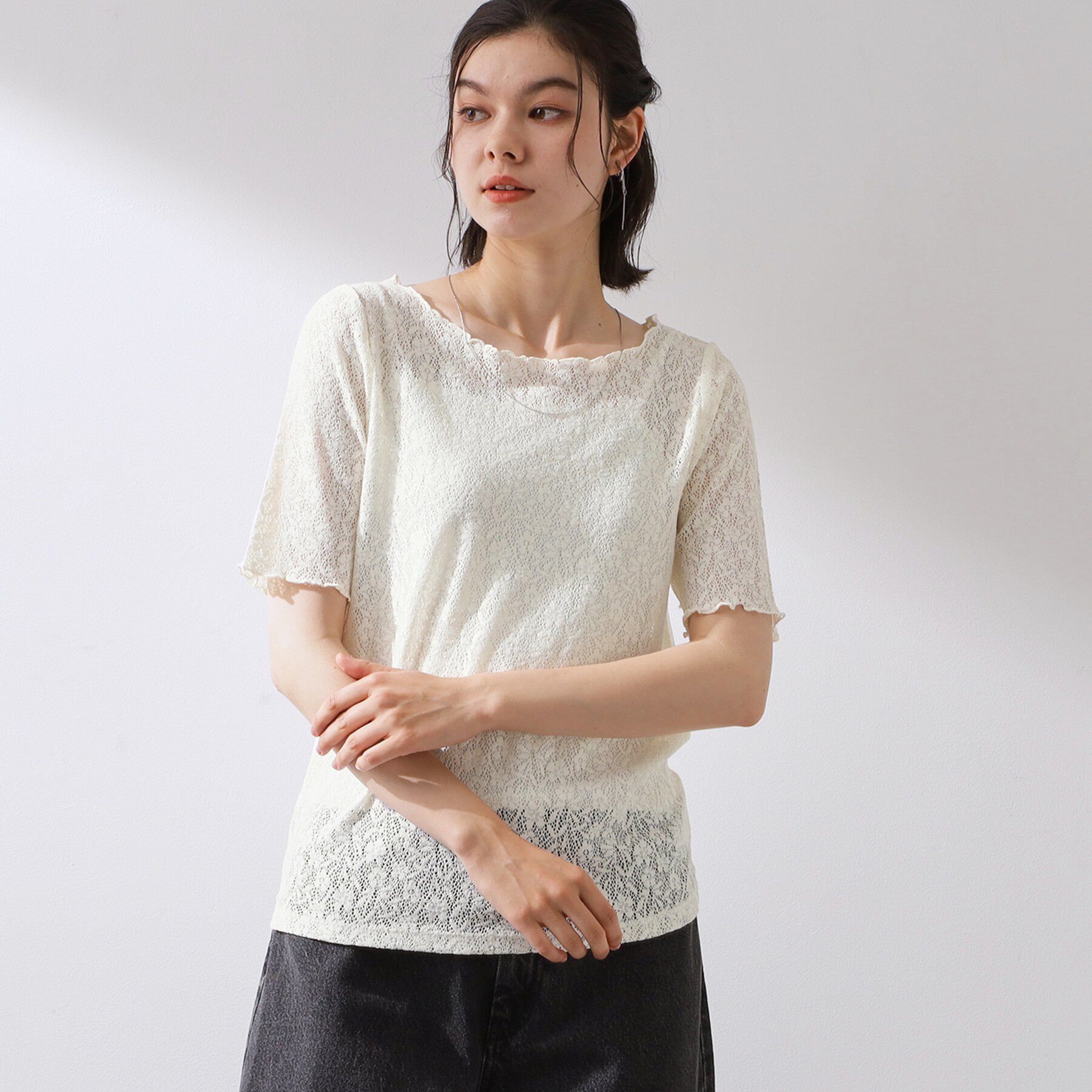 THE SHOP TK「繊細で上品な レース5分袖トップス」|Tシャツ・カットソー|
