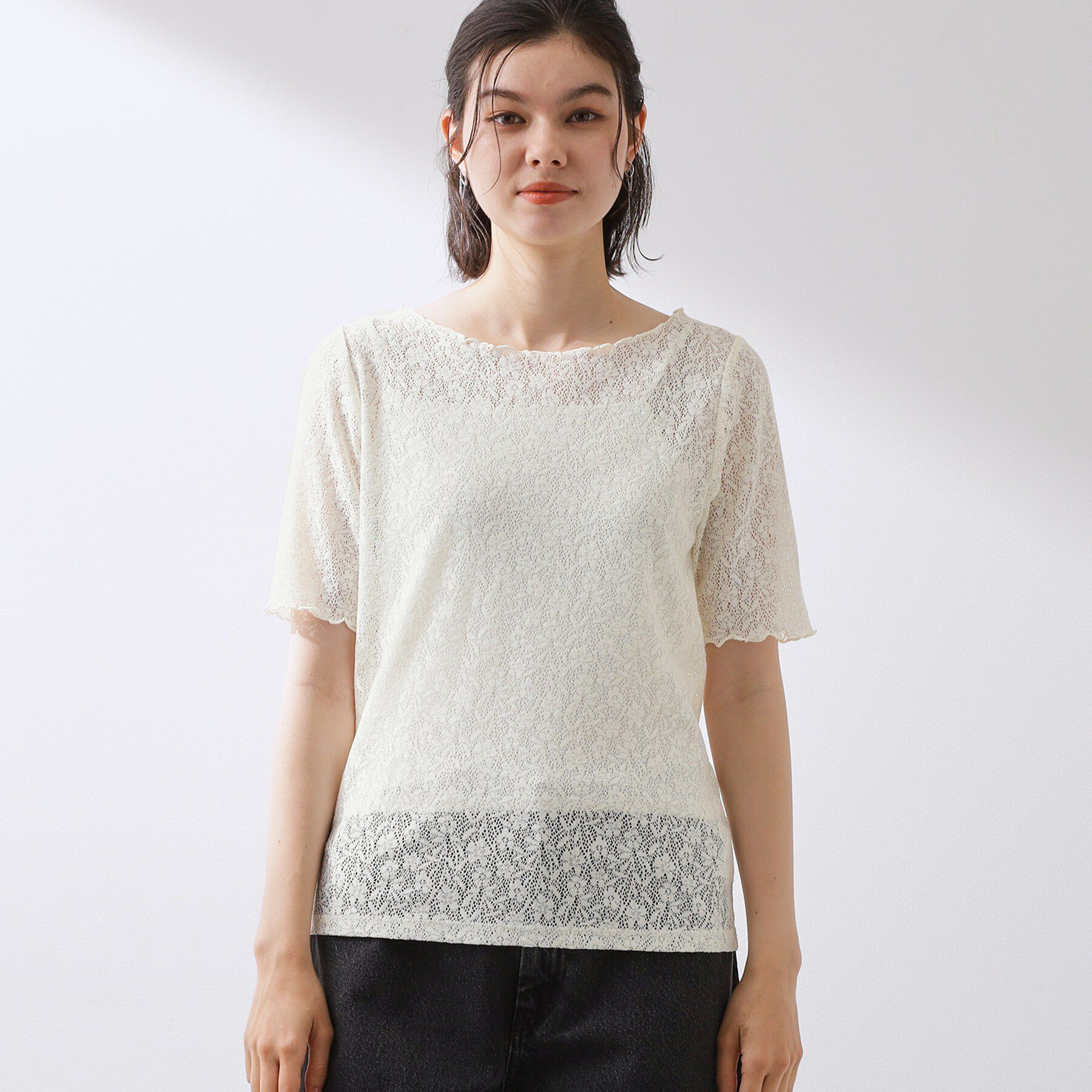 THE SHOP TK「繊細で上品な レース5分袖トップス」|Tシャツ・カットソー|