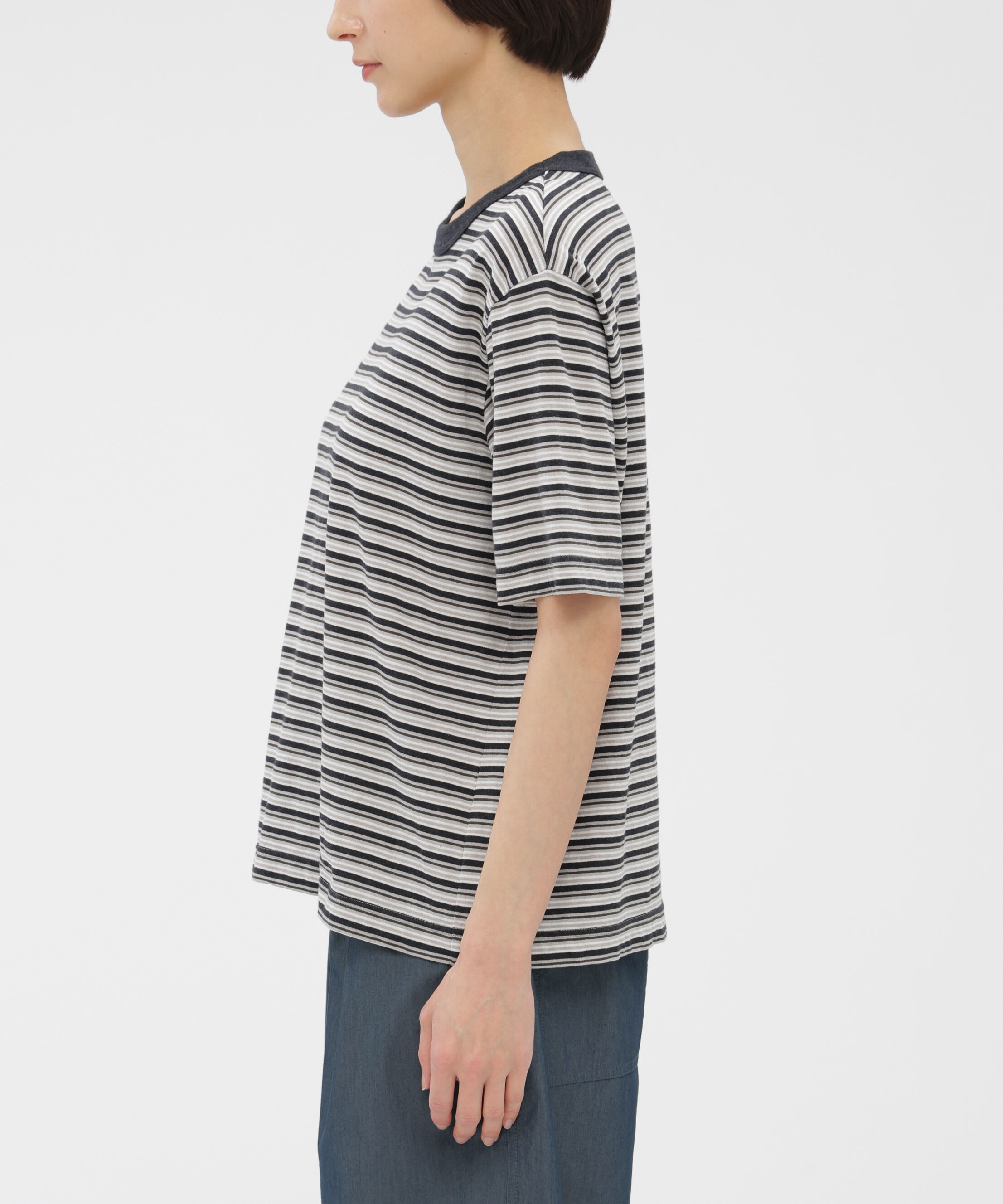 MHL.「COTTON LINEN MULTI STRIPE JERSEY TOP」|Tシャツ・カットソー|
