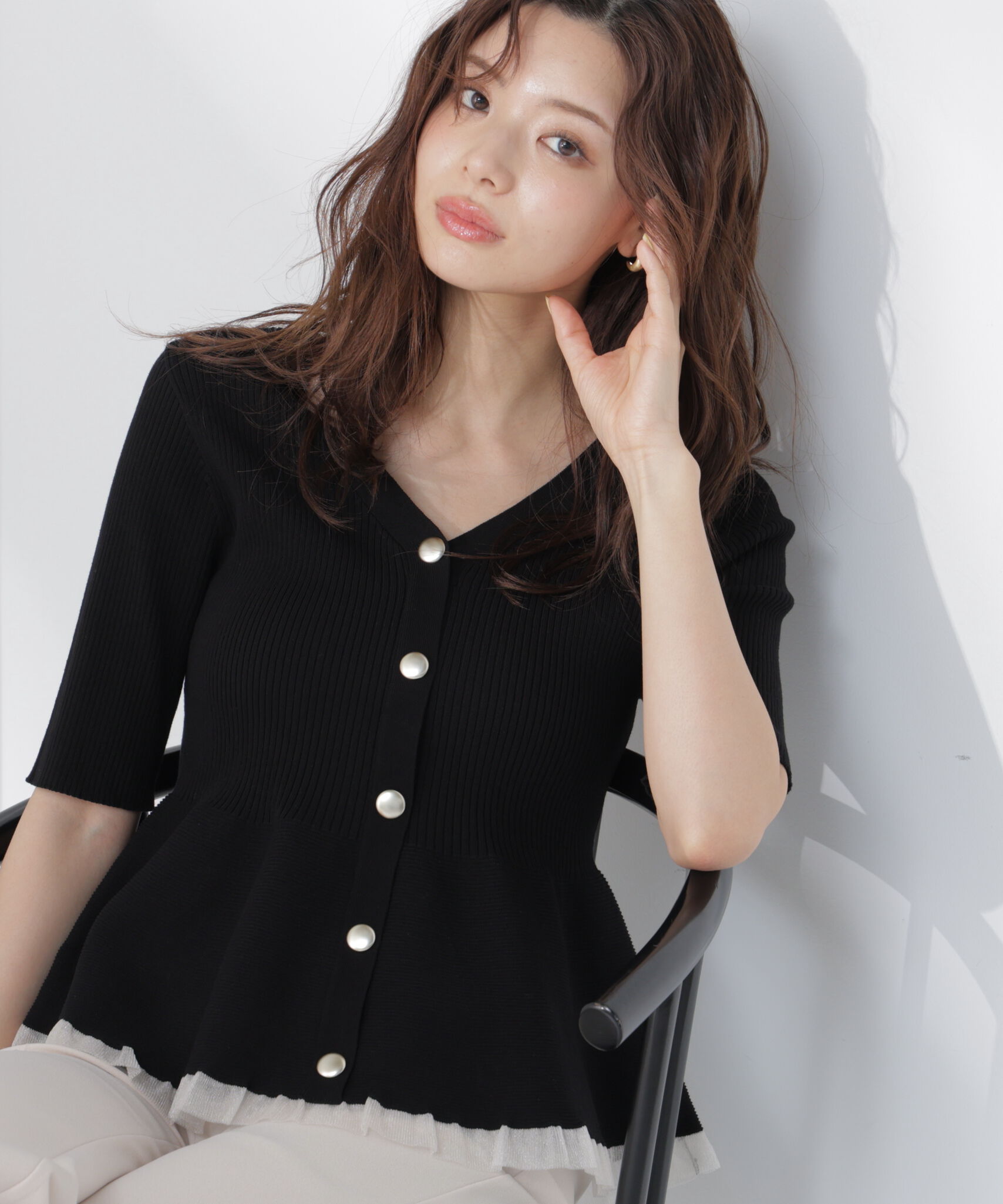 PROPORTION BODY DRESSING「部分シアーペプラムニット　26SS」|ニット・セーター|ブラック&times;エク