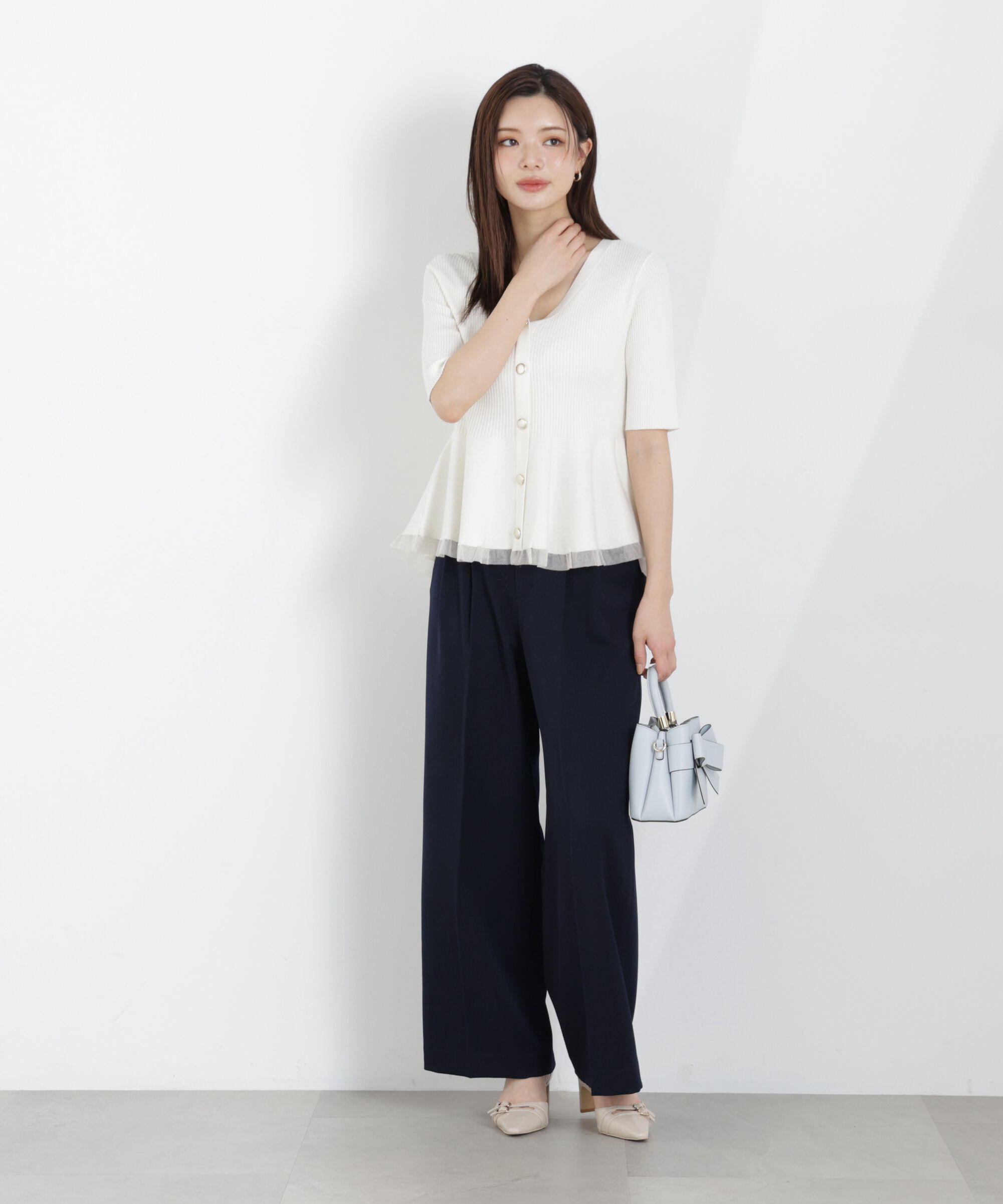 PROPORTION BODY DRESSING「部分シアーペプラムニット　26SS」|ニット・セーター|