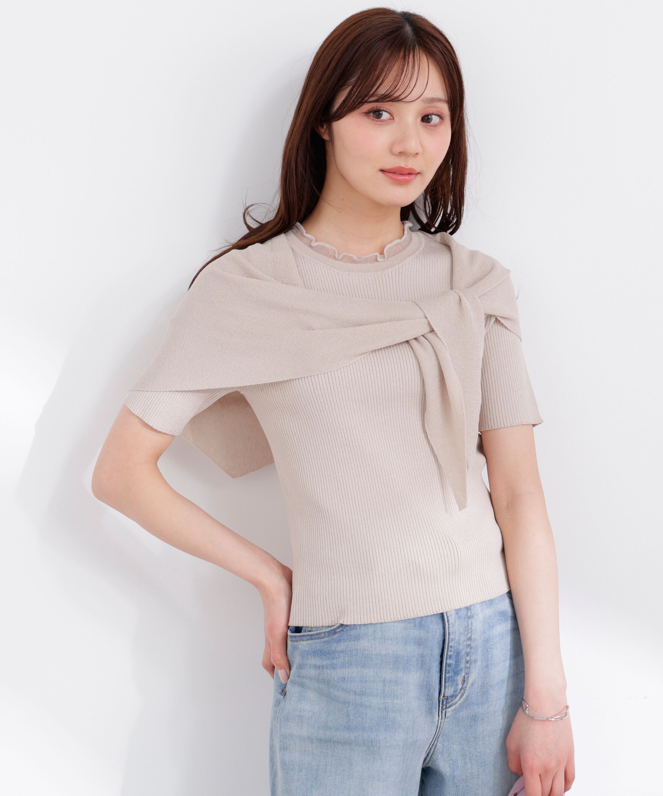 PROPORTION BODY DRESSING「トライアングルスカーフ付きニット 26SS」|ニット・セーター|ベージュ