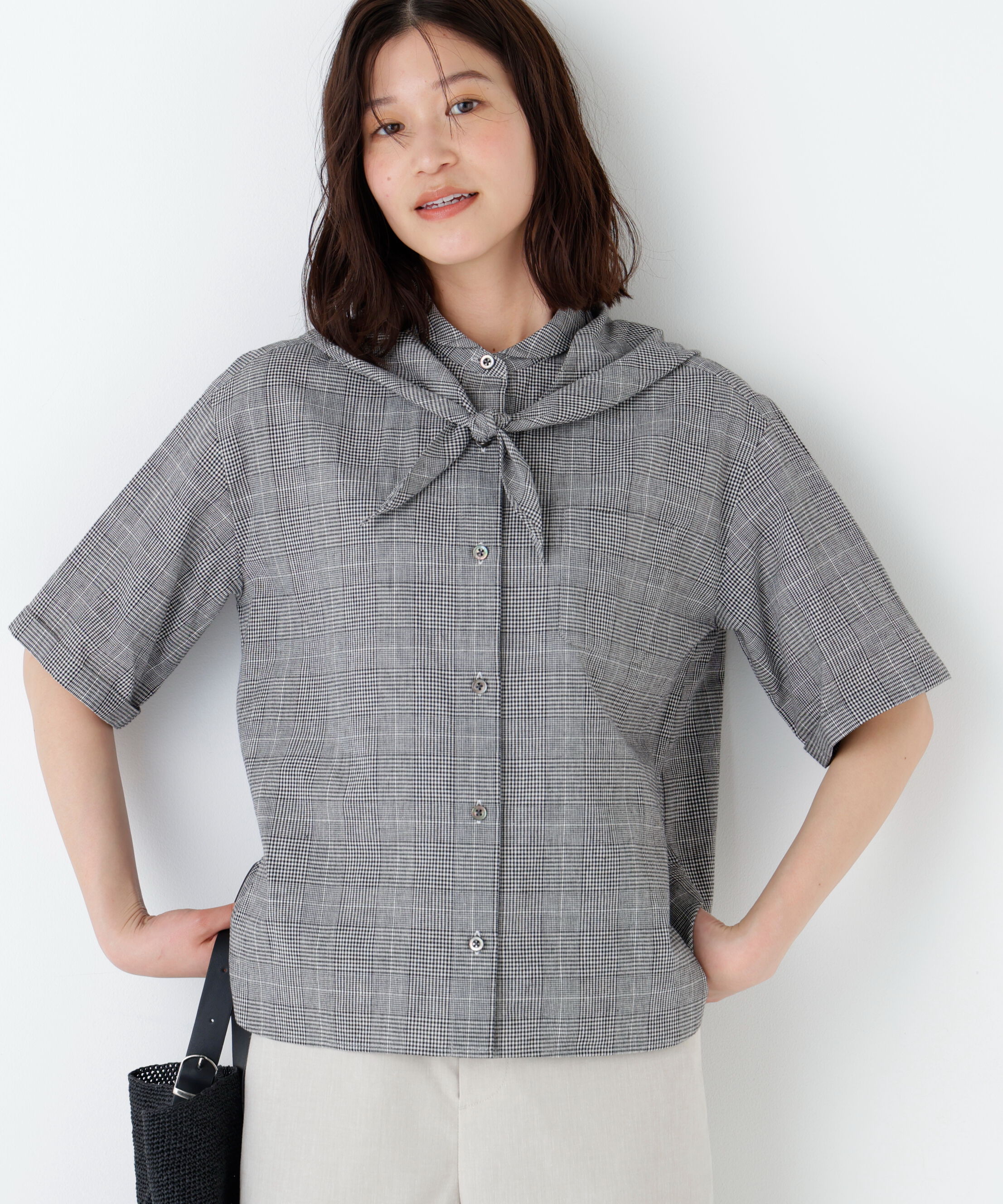  「麻混チェック三角巾シャツ」|シャツ・ブラウス|