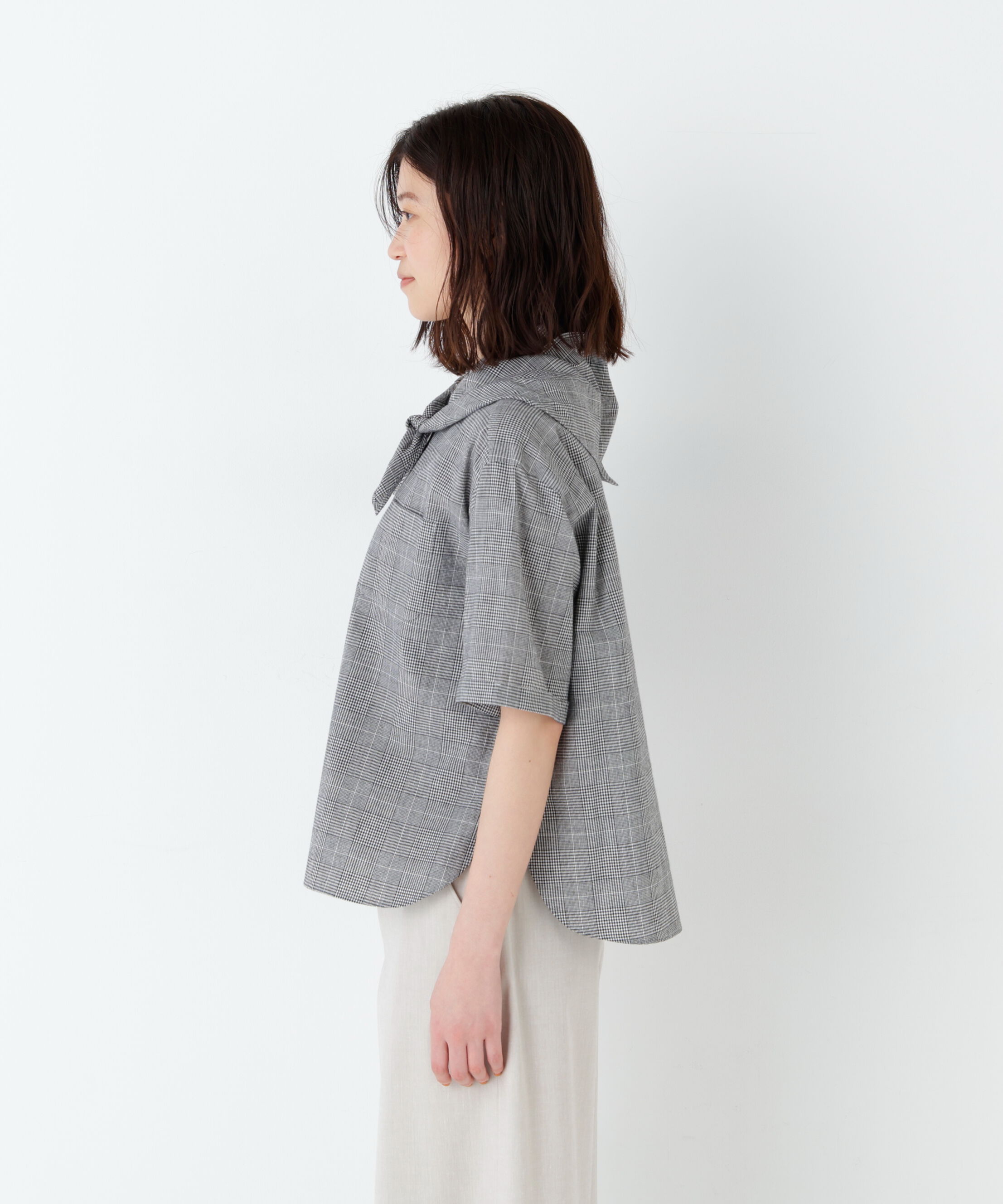  「麻混チェック三角巾シャツ」|シャツ・ブラウス|