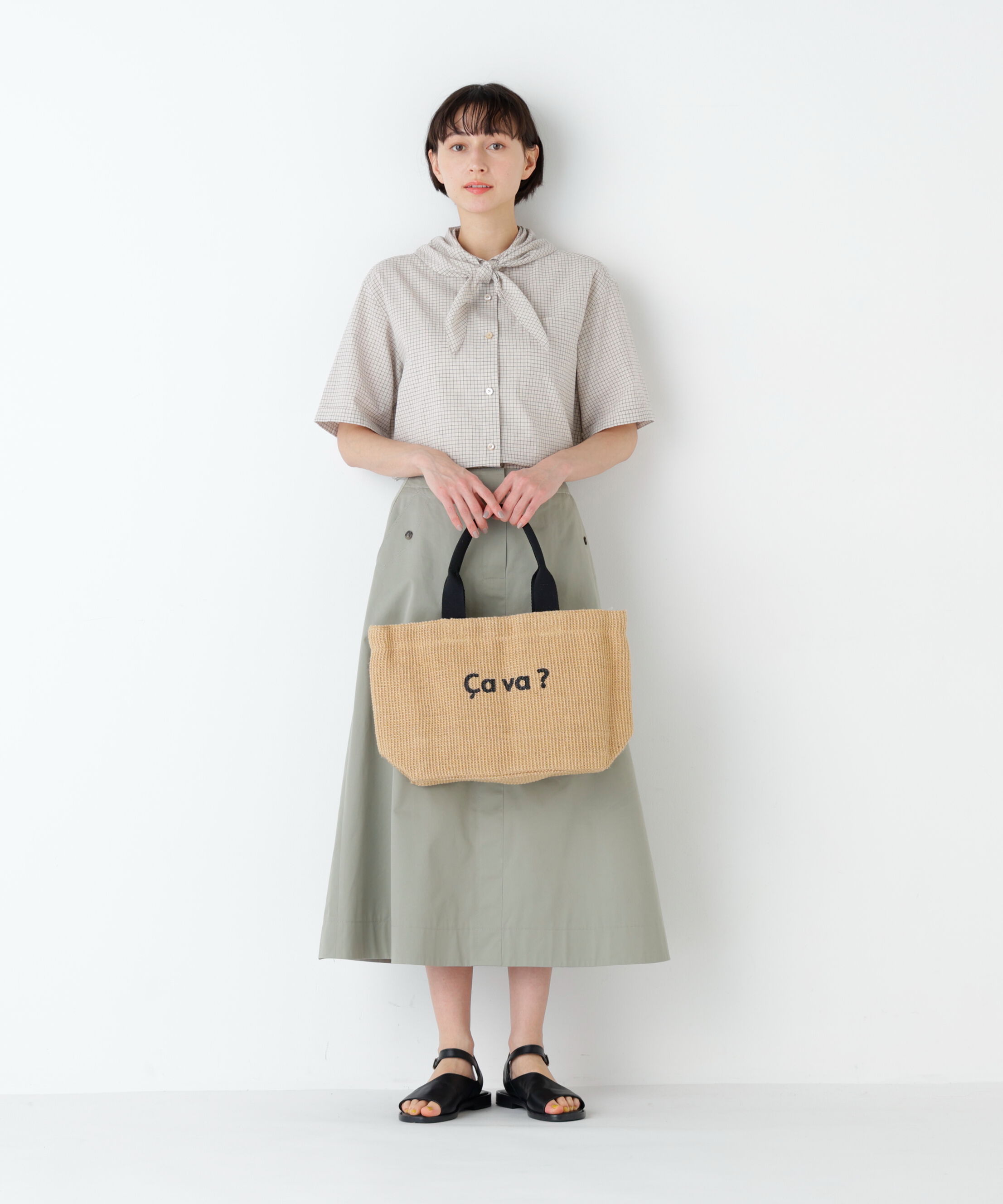  「麻混チェック三角巾シャツ」|シャツ・ブラウス|