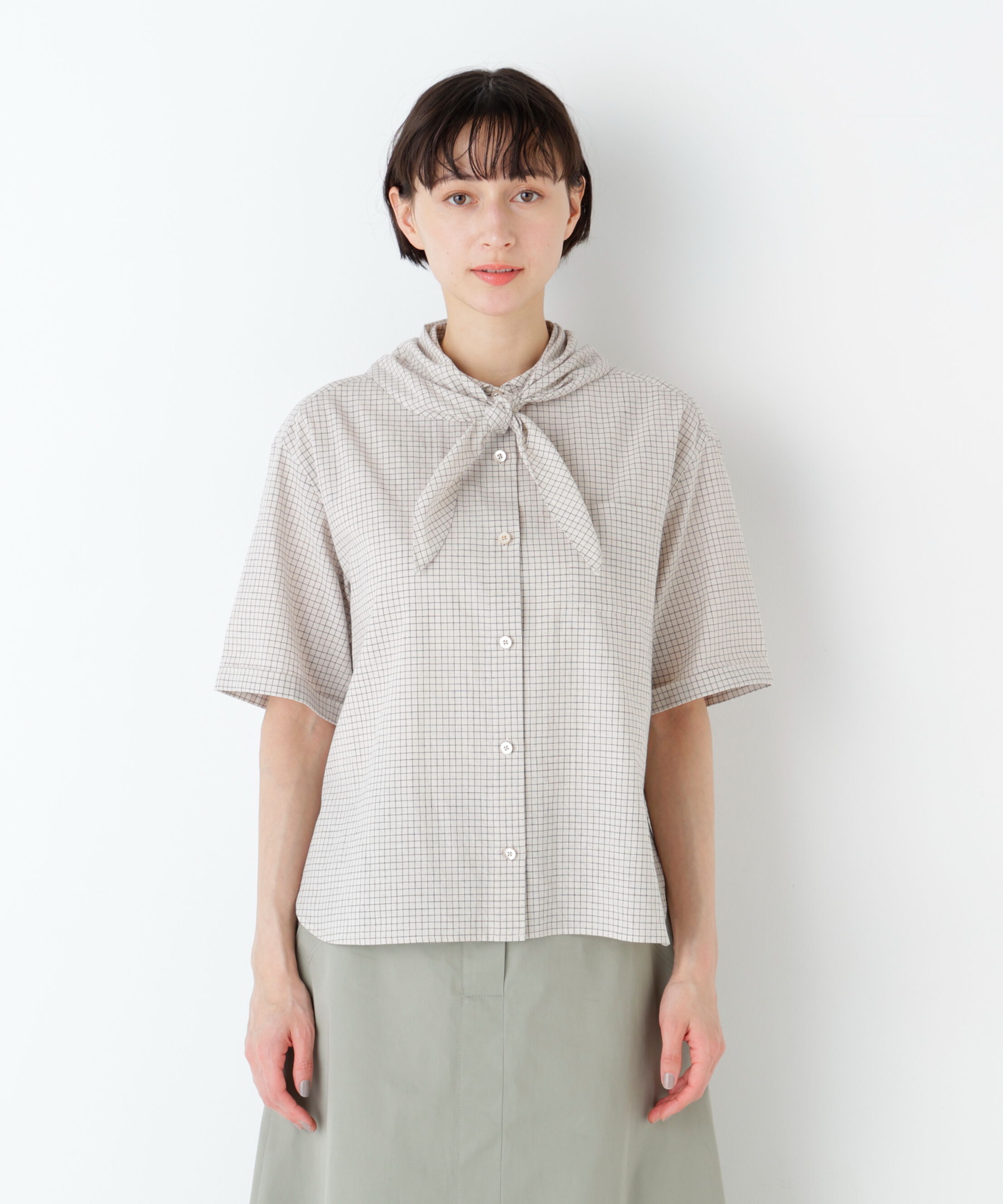  「麻混チェック三角巾シャツ」|シャツ・ブラウス|