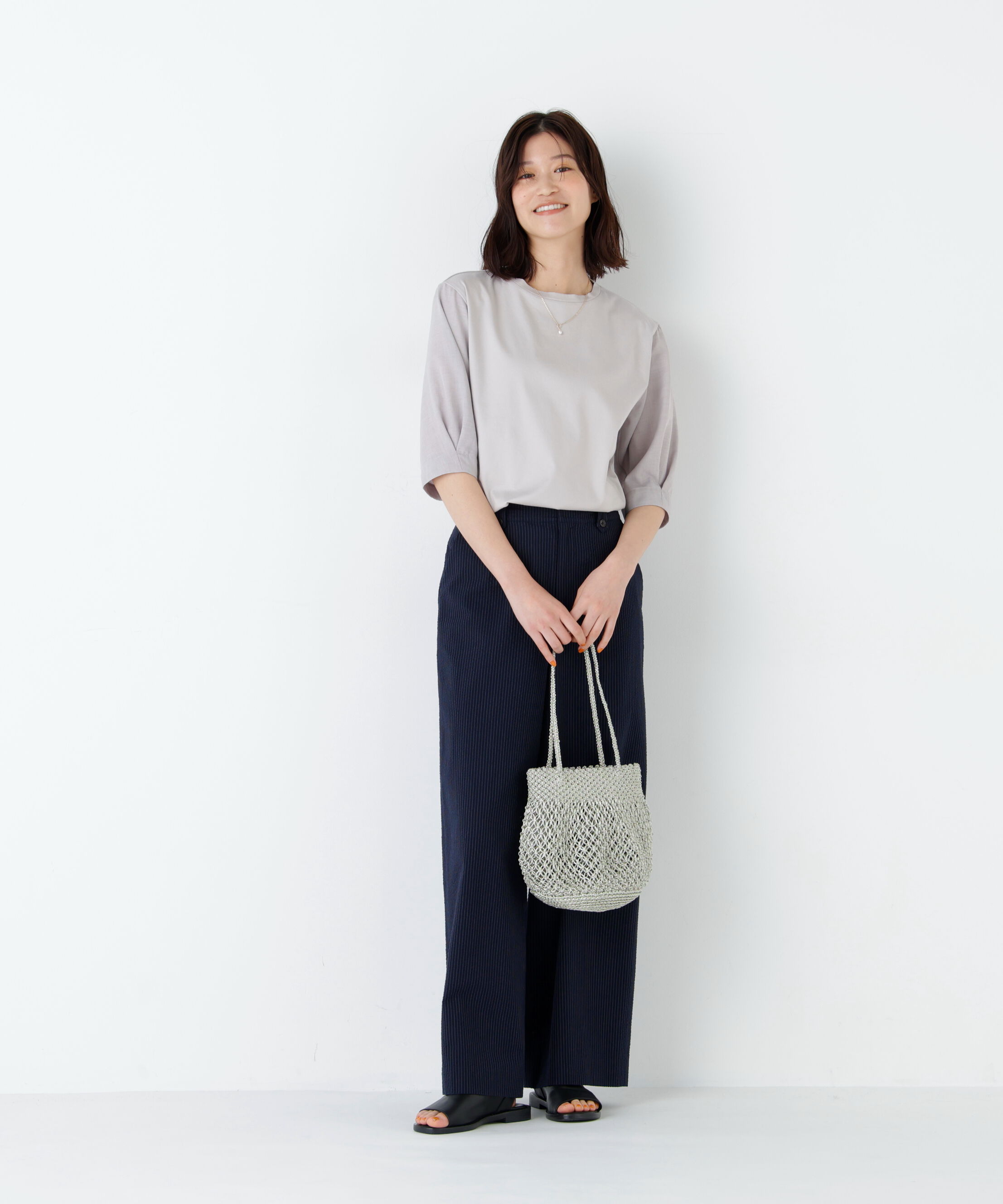  「《洗える》布帛コンビカットソー」|Tシャツ・カットソー|