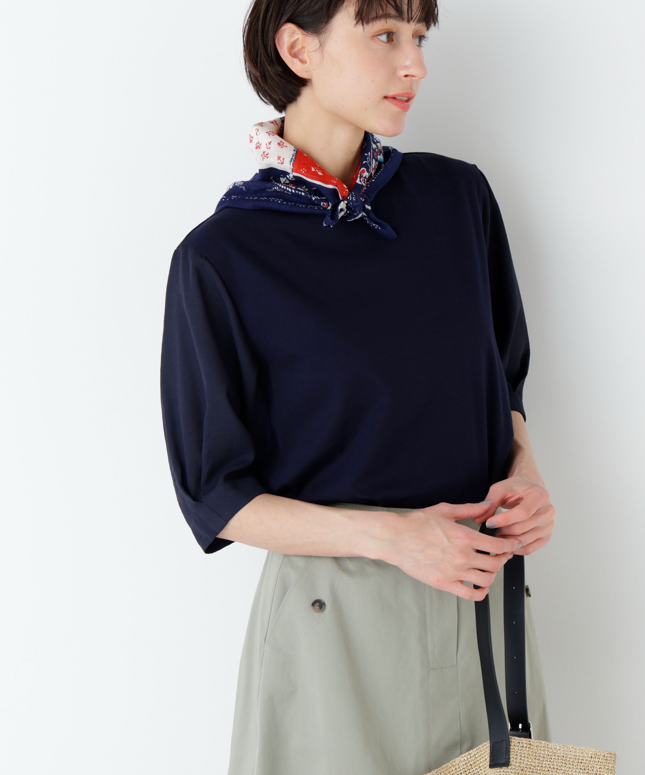  「《洗える》布帛コンビカットソー」|Tシャツ・カットソー|