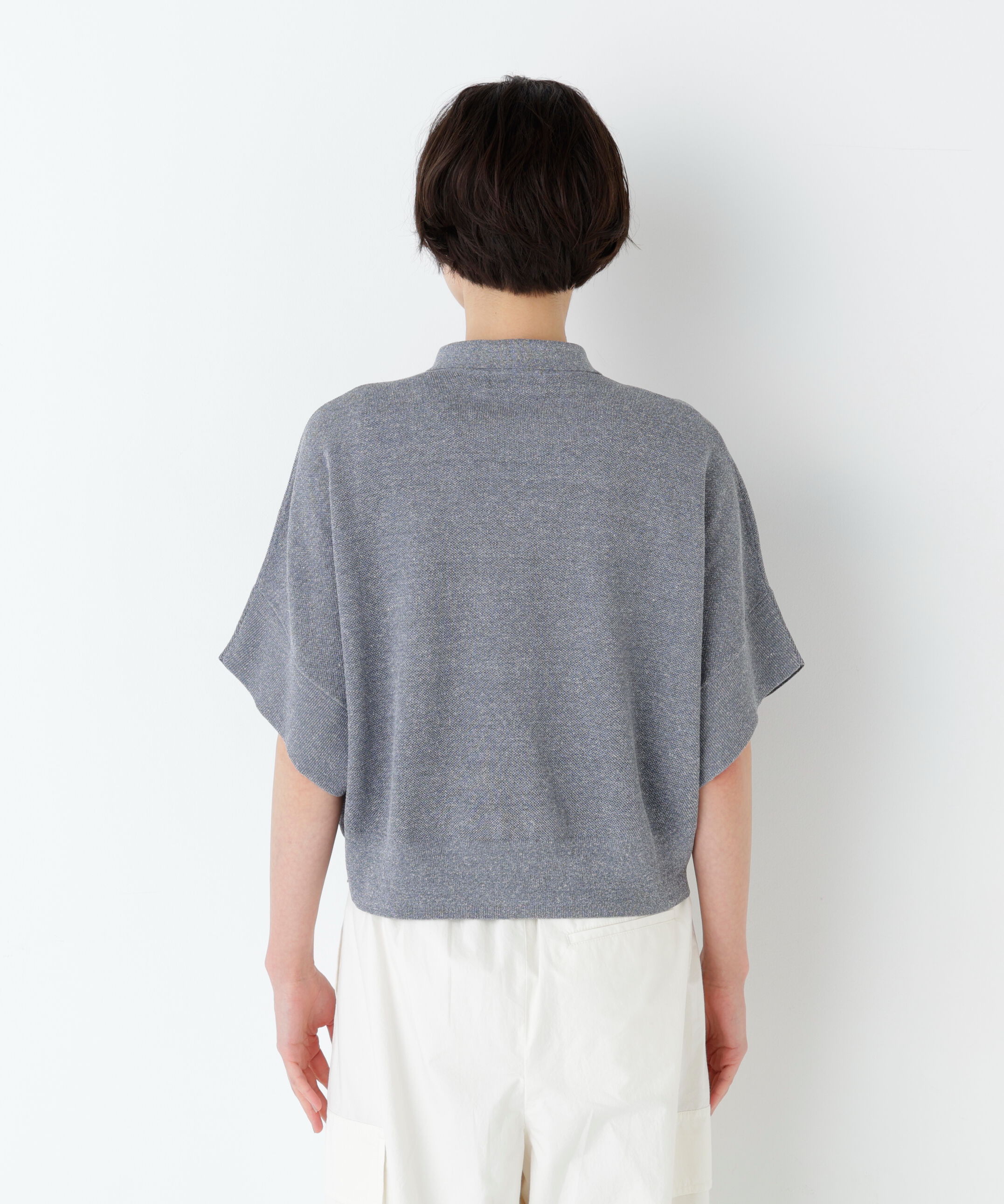  「《洗える / ドライタッチ》麻混 ワッフル柄ポロカーディガン」|ニット・セーター|