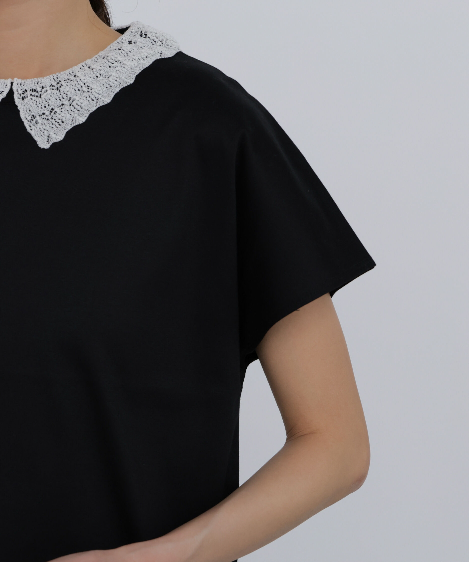  「◆《洗える》 レース衿スムースＴシャツ」|Tシャツ・カットソー|