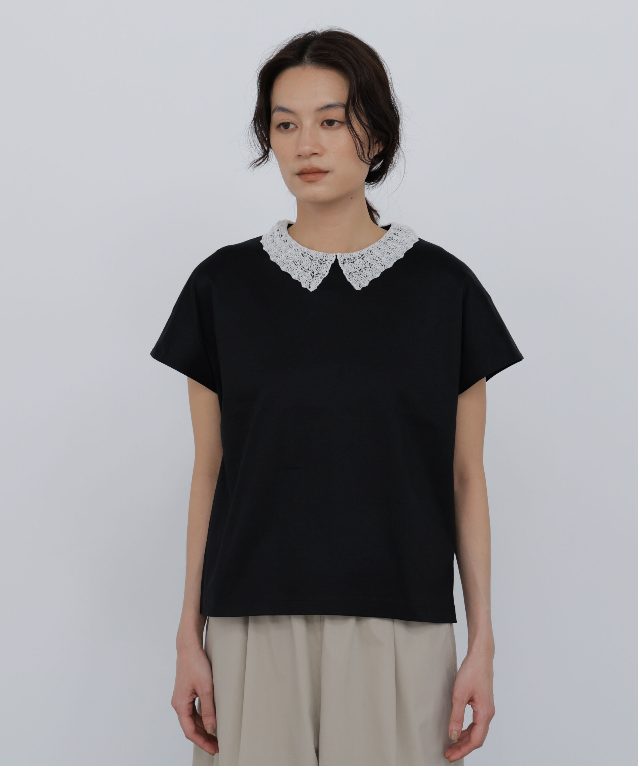  「◆《洗える》 レース衿スムースＴシャツ」|Tシャツ・カットソー|