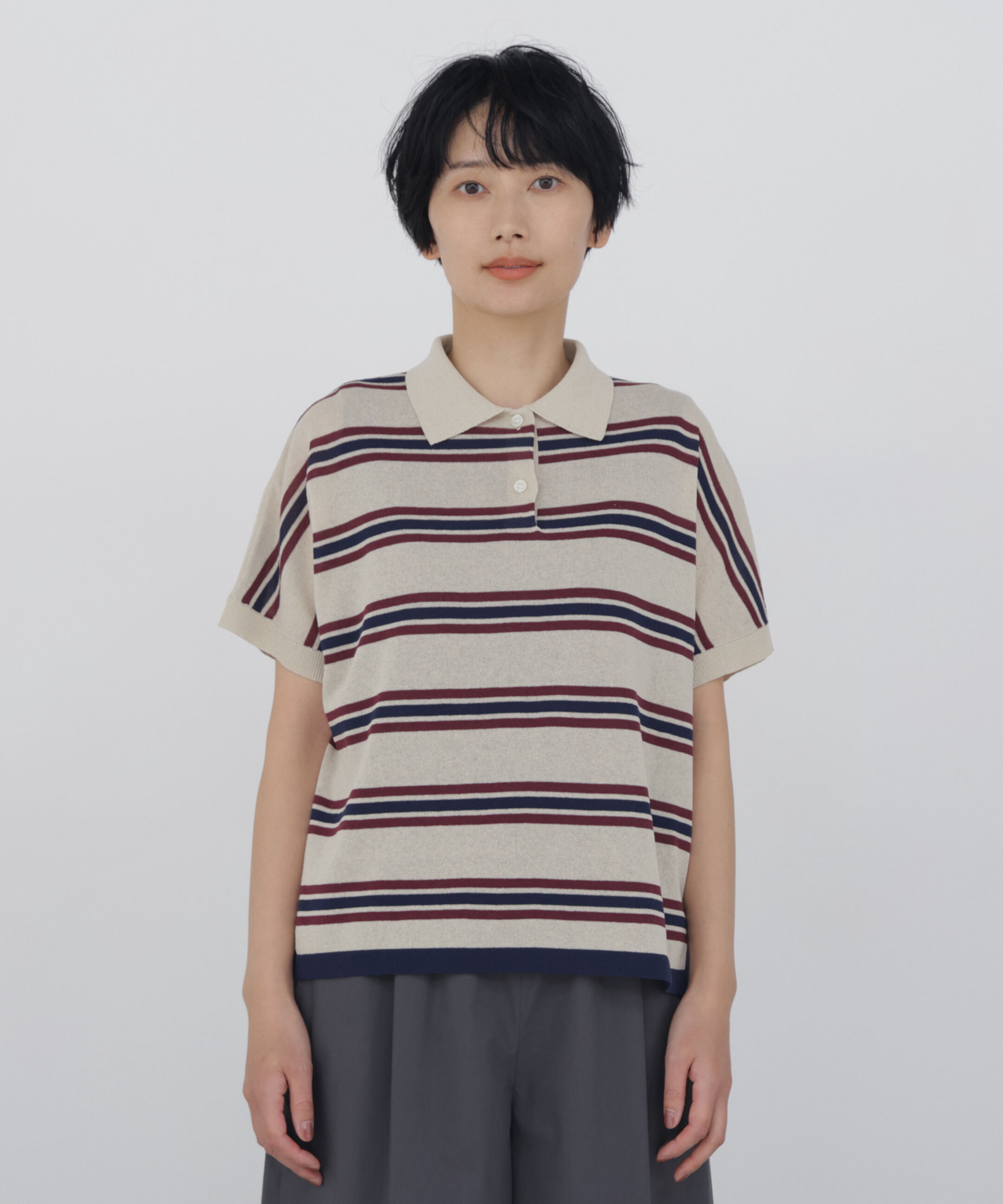  「◆《洗える / Good Price》 シアーボーダーポロニットＴ」|ニット・セーター|