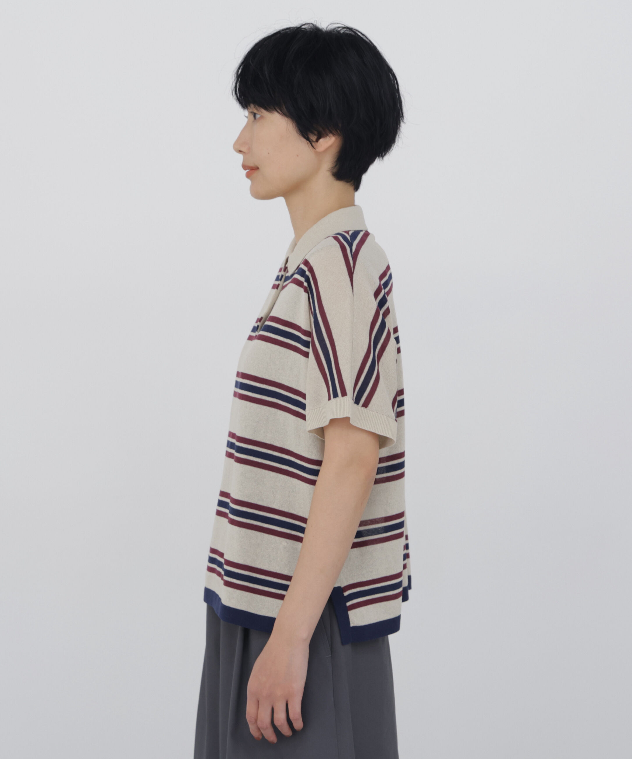  「◆《洗える / Good Price》 シアーボーダーポロニットＴ」|ニット・セーター|