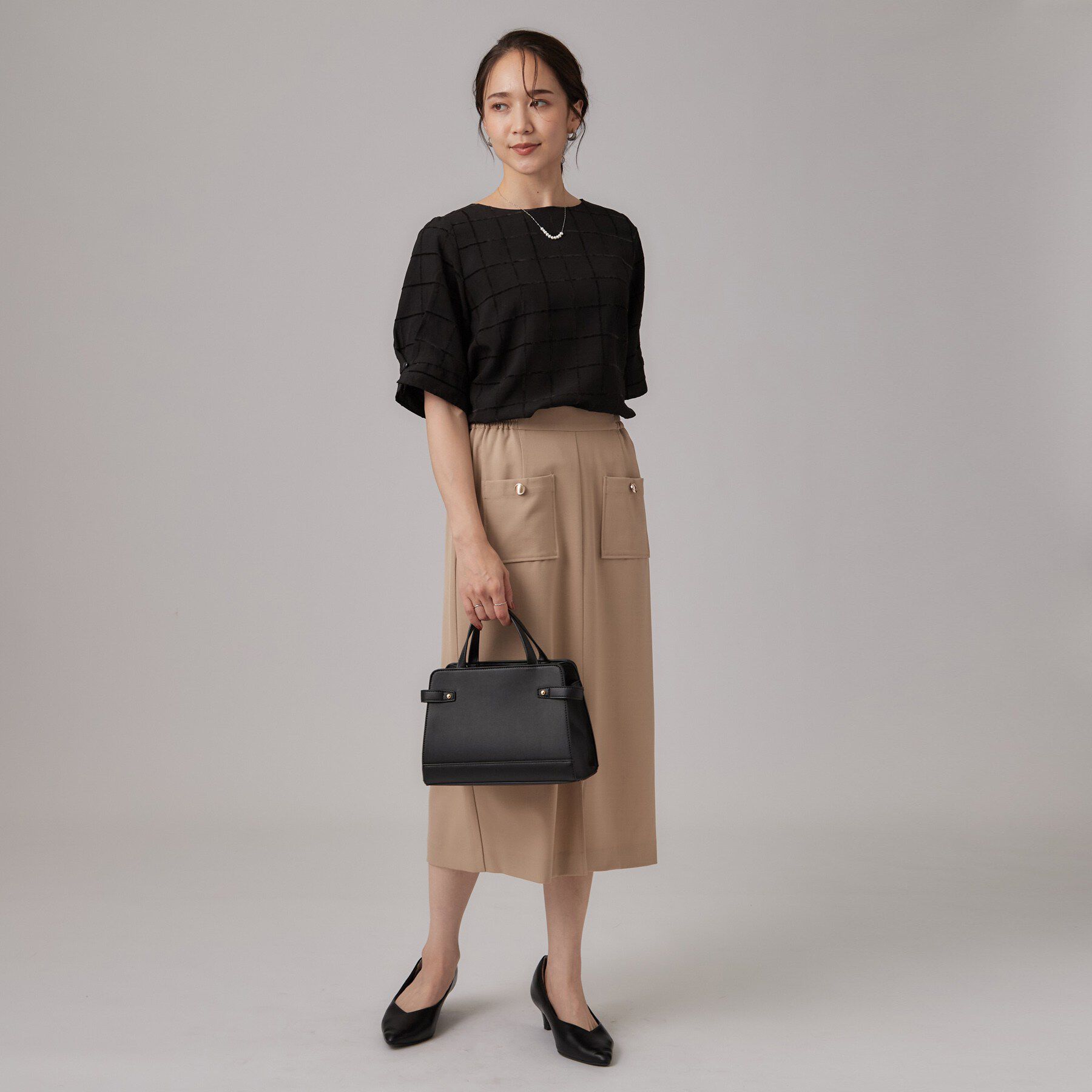 SHOO･LA･RUE「【セットアップ可/S-LL】モールチェックで上品に タックスリーブ ブラウス」|シャツ・ブラウス|