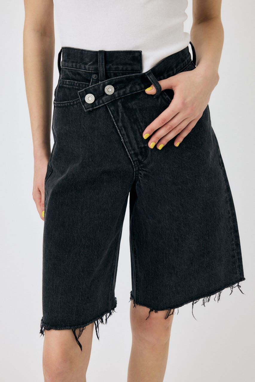 MOUSSY「CROSS WAIST ハーフパンツ」|デニム|BLK
