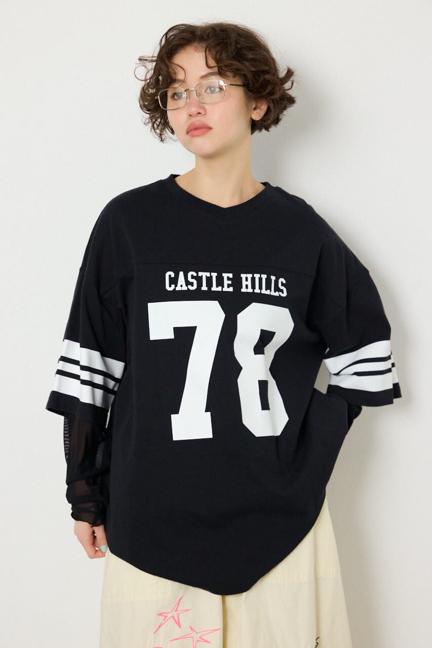 RODEO CROWNS「チュールレイヤードナンバートップス」|Tシャツ・カットソー|BLK