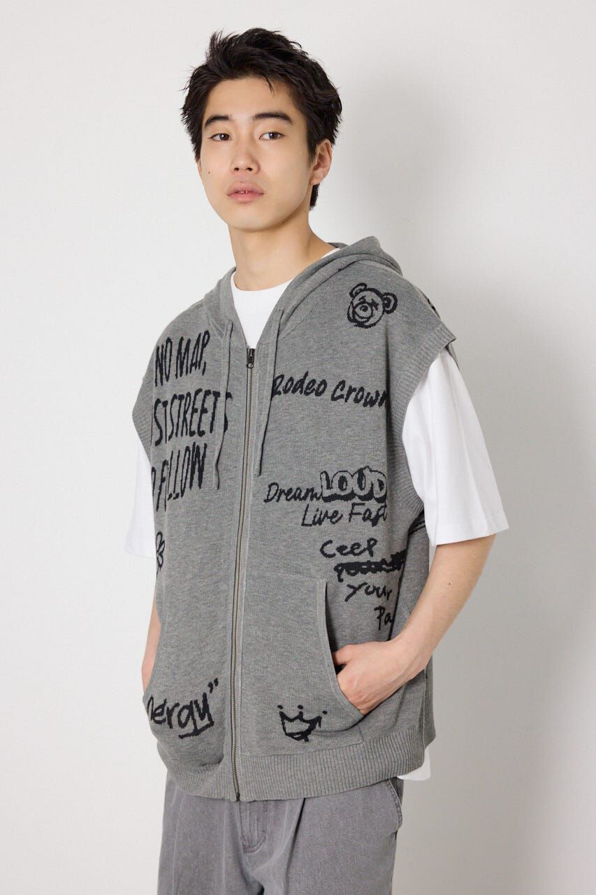 RODEO CROWNS「ノースリーブラクガキニットZIPパーカー」|パーカー|T.GRY