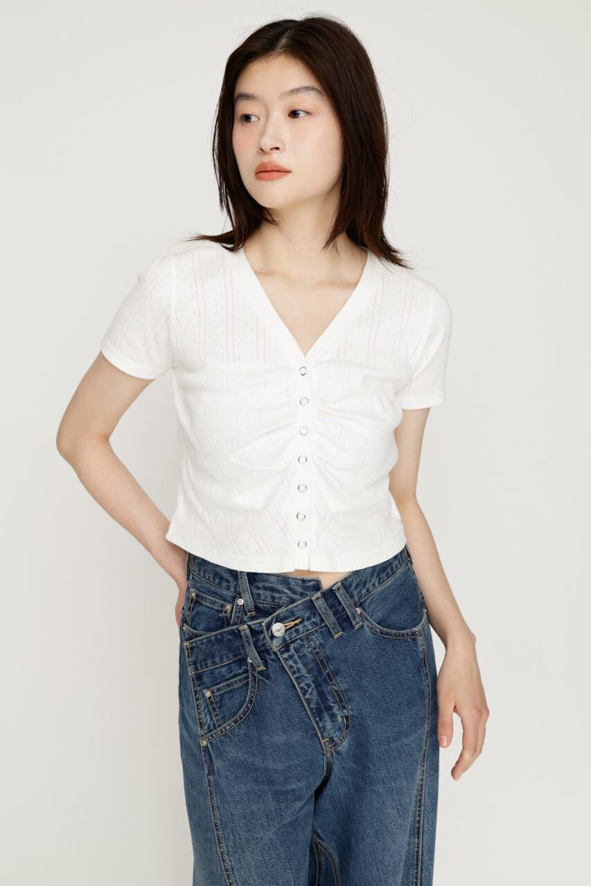 SLY「GATHER EYELET V／N カーディガン」|カーディガン|