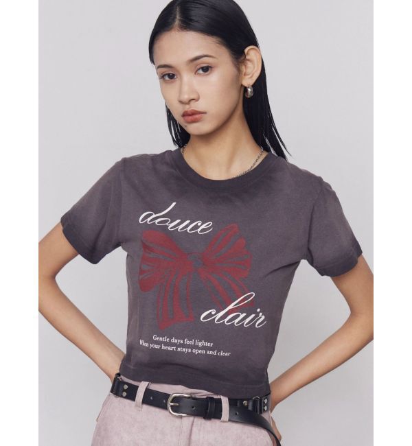 EMODA「リボンプリントTシャツ」|Tシャツ・カットソー|ブラック