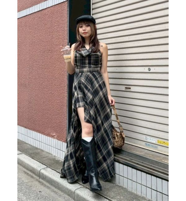 EVRIS「ドッキングチェックロングワンピース」|ワンピース|
