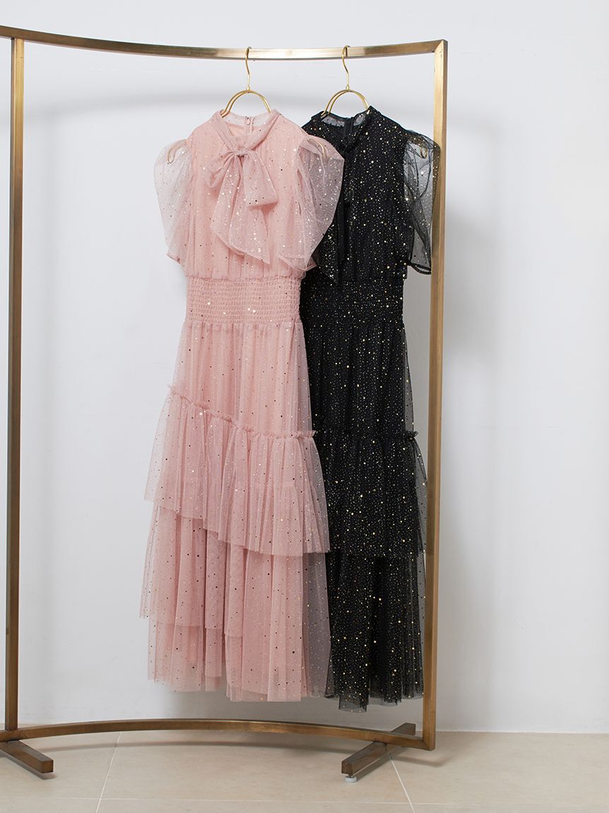 FURFUR「【限定カラー】ハーフスリーブゴールドラメチュールドレス【限定サイズ】」|ドレス|