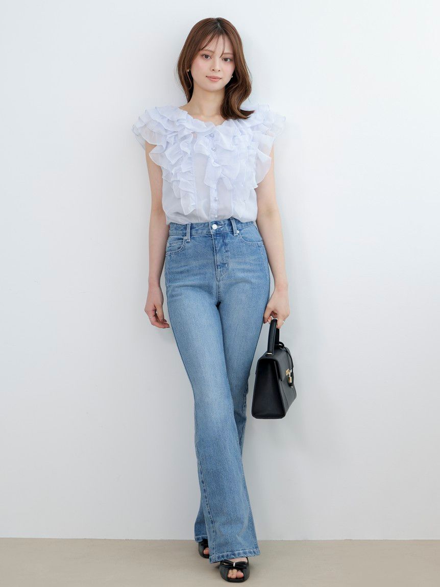 SNIDEL「【新色追加/WEB限定カラーあり】ノースリフリルブラウス」|シャツ・ブラウス|