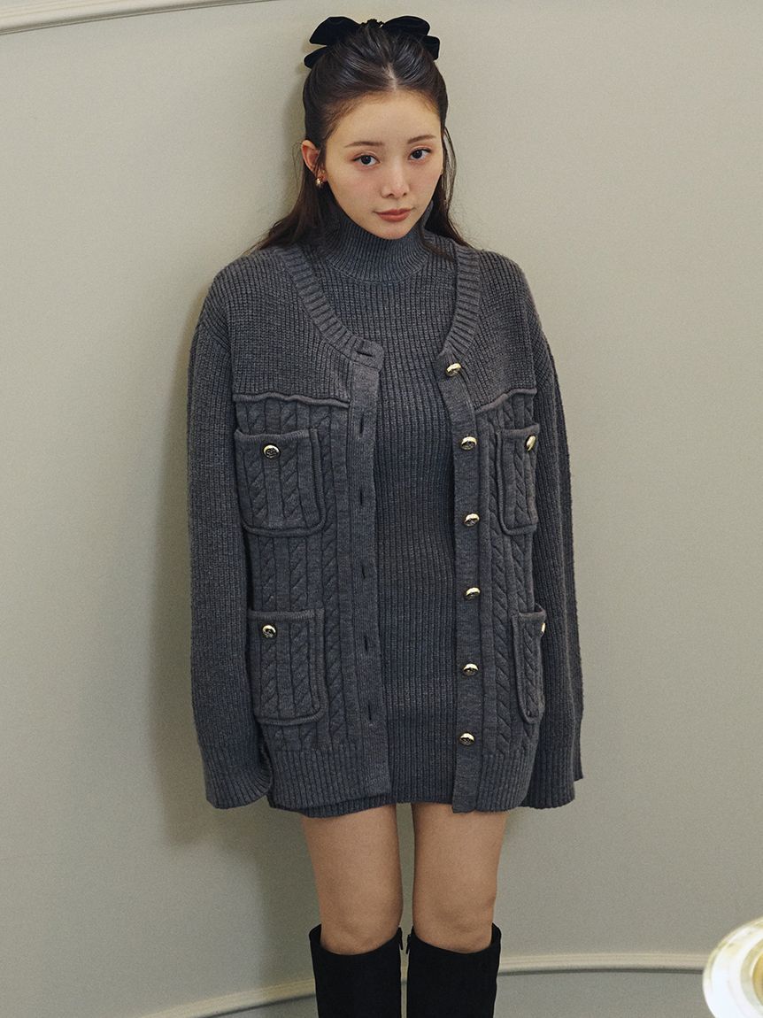 SNIDEL「【セットアップ対応】金ボタンミドルカーディガン」|カーディガン|GRY