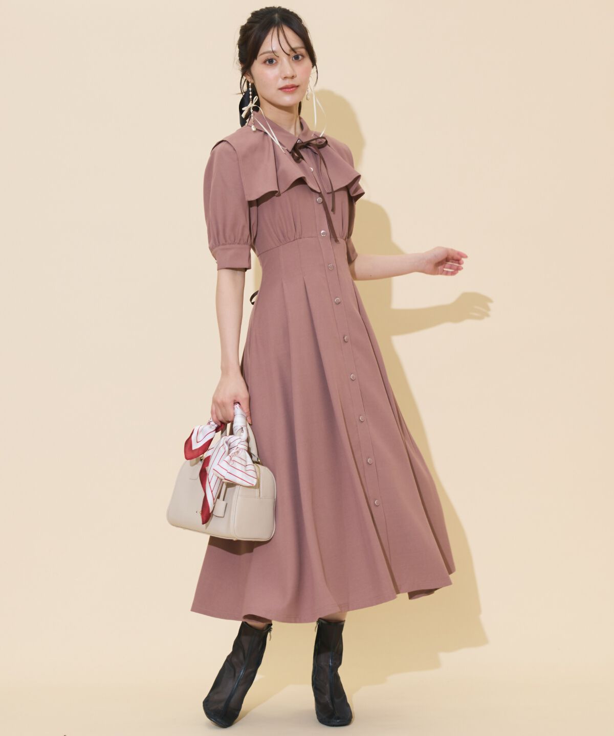 WILLSELECTION「スクエアラッフルシャツワンピース」|ワンピース|ピンク