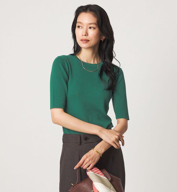 UNITED ARROWS green label relaxing「＜1_OF MINE＞リブ クルーネック 5分袖 ニット プルオーバー マシンウォッシャブル」|ニット・セーター|KELLY