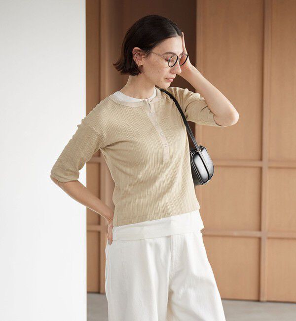 BEAUTY&YOUTH UNITED ARROWS「【WEB限定】ランダムリブ ヘンリーネック スナップ 5分袖Tシャツ」|Tシャツ・カットソー|BEIGE