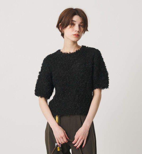 BEAUTY&YOUTH UNITED ARROWS「ループフェザーヤーン ハーフスリーブ ニットプルオーバー」|ニット・セーター|BLACK
