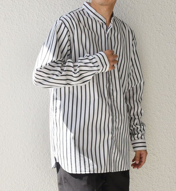 SHIPS any「SHIPS any:〈洗濯機可能〉ストライプ / ソリッド リラックス バンドカラー シャツ 26AW◆」|シャツ・ブラウス|