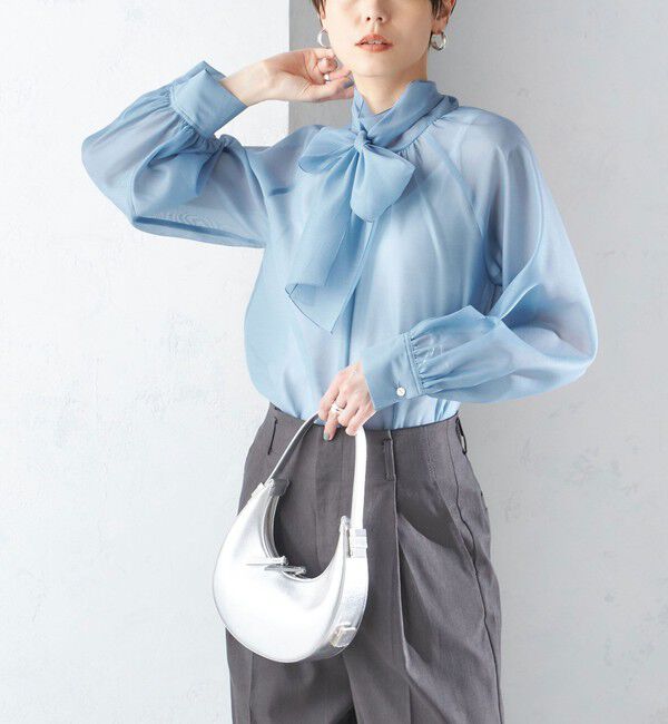 SHIPS for women「〈手洗い可能〉オーガンジー リボン ブラウス」|シャツ・ブラウス|サックスブルー
