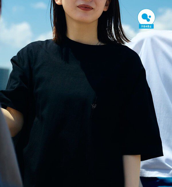 SHIPS「【WEB限定】SHIPS:〈汗染み防止加工〉ワンポイントロゴ ビッグシルエットヘビーウェイトTシャツ」|Tシャツ・カットソー|ブラック
