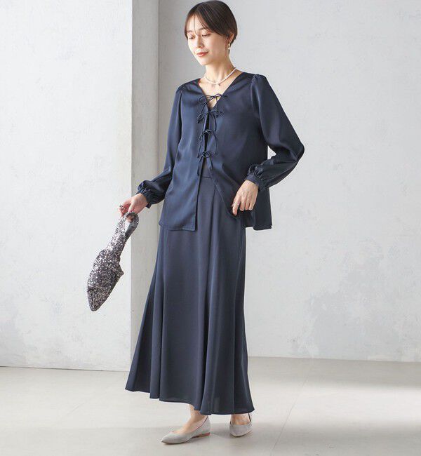 SHIPS for women「【SHIPS別注】troisiemeCHACO:〈手洗い可能〉サテン リボン ブラウス（セレモニー対応可）」|シャツ・ブラウス|