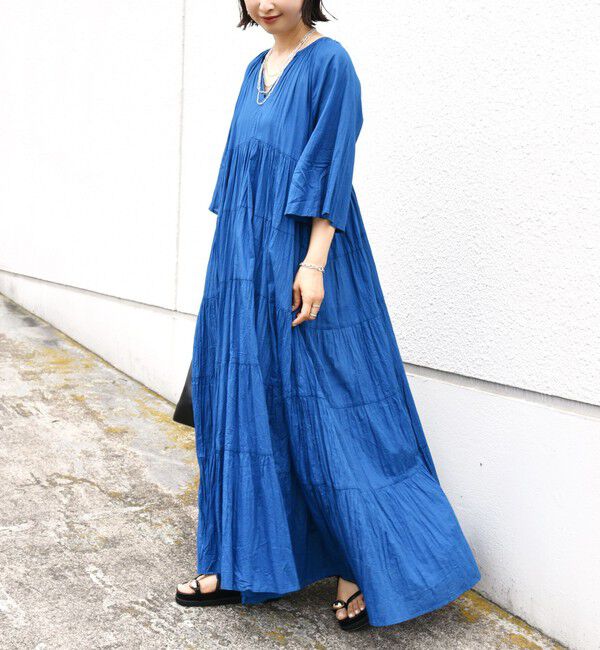 SHIPS for women「〈手洗い可能〉Fanaka:クリンクル 袖 フレア ロング ワンピース」|ワンピース|