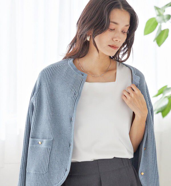 SHIPS for women「〈手洗い可能〉2WAY サテン &times; カットソー スクエア タンクトップ」|タンクトップ|ホワイト