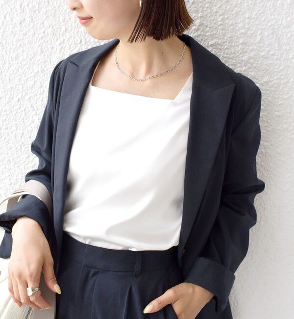 SHIPS for women「〈手洗い可能〉2WAY サテン &times; カットソー スクエア タンクトップ」|タンクトップ|