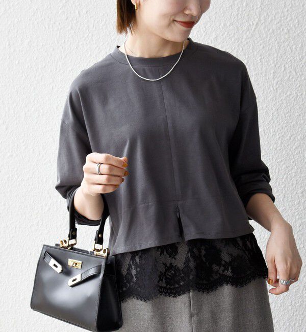 SHIPS any「《予約》SHIPS any:〈洗濯機可能〉ジップ レース ヘム ロングスリーブ TEE」|Tシャツ・カットソー|