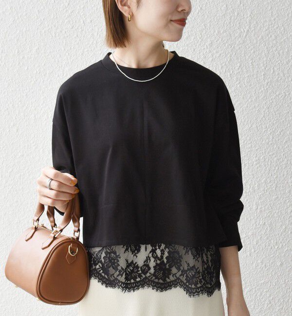 SHIPS any「《予約》SHIPS any:〈洗濯機可能〉ジップ レース ヘム ロングスリーブ TEE」|Tシャツ・カットソー|