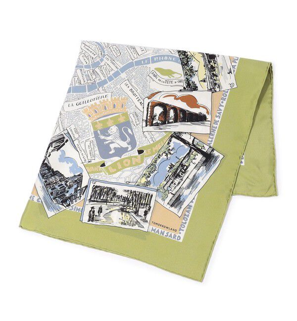 TOMORROWLAND GOODS「ATELIER TOMORROW CITY MAP シルクスカーフ」|バンダナ・スカーフ|54 グリーン系