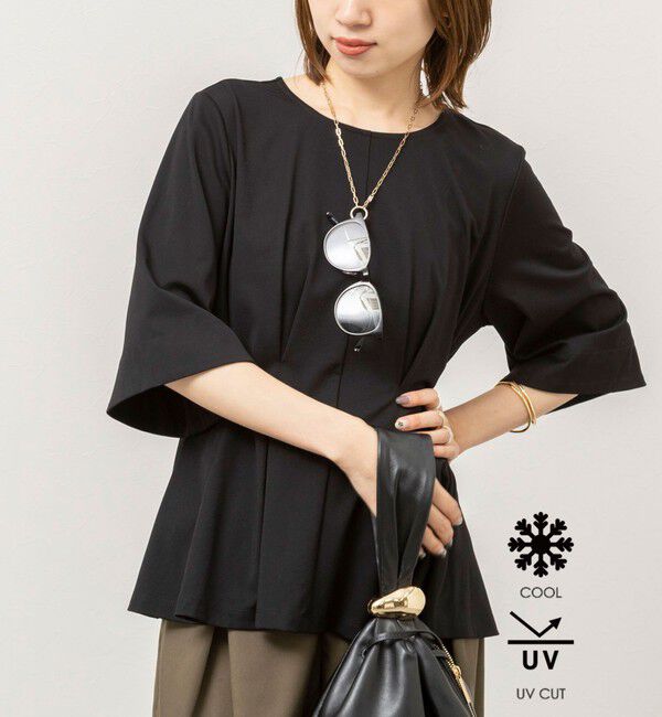 NOLLEY'S「《接触冷感/UVカット》ウォッシャブルハイスペックジャージペプラムプルオーバー」|Tシャツ・カットソー|ブラック