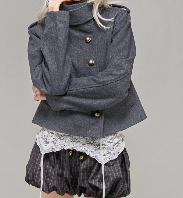  「【26AW LOOK掲載品番】スタンドネックアシメジャケット」|ブルゾン・スタジャン|チャコールグレー