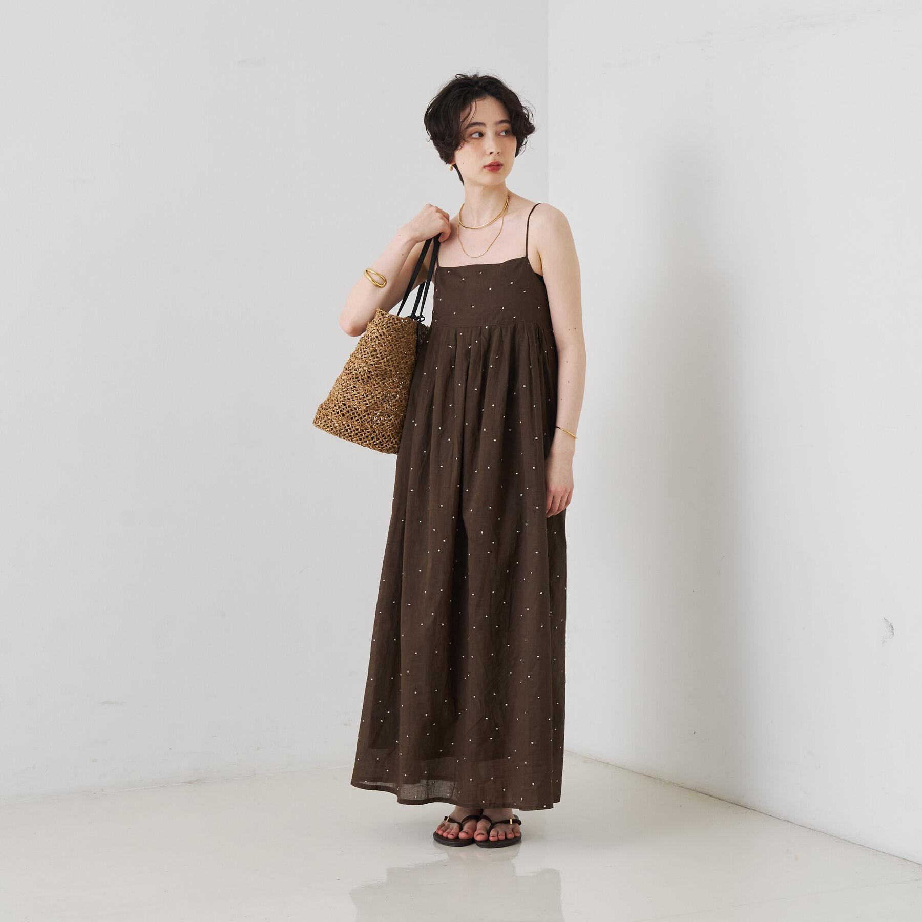 Rouge vif「【2026SS新作/人気追加】インドドット刺繍キャミワンピース/長さ調節可能」|ワンピース|