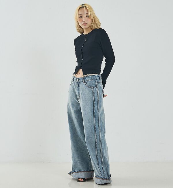 NOMINE「サイドライン ワイド デニムパンツ」|デニム|